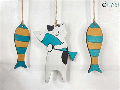 Bảng Welcome Mèo Cá PCB [Bằng gỗ - ĐK 30cm] BTC-WEL-09